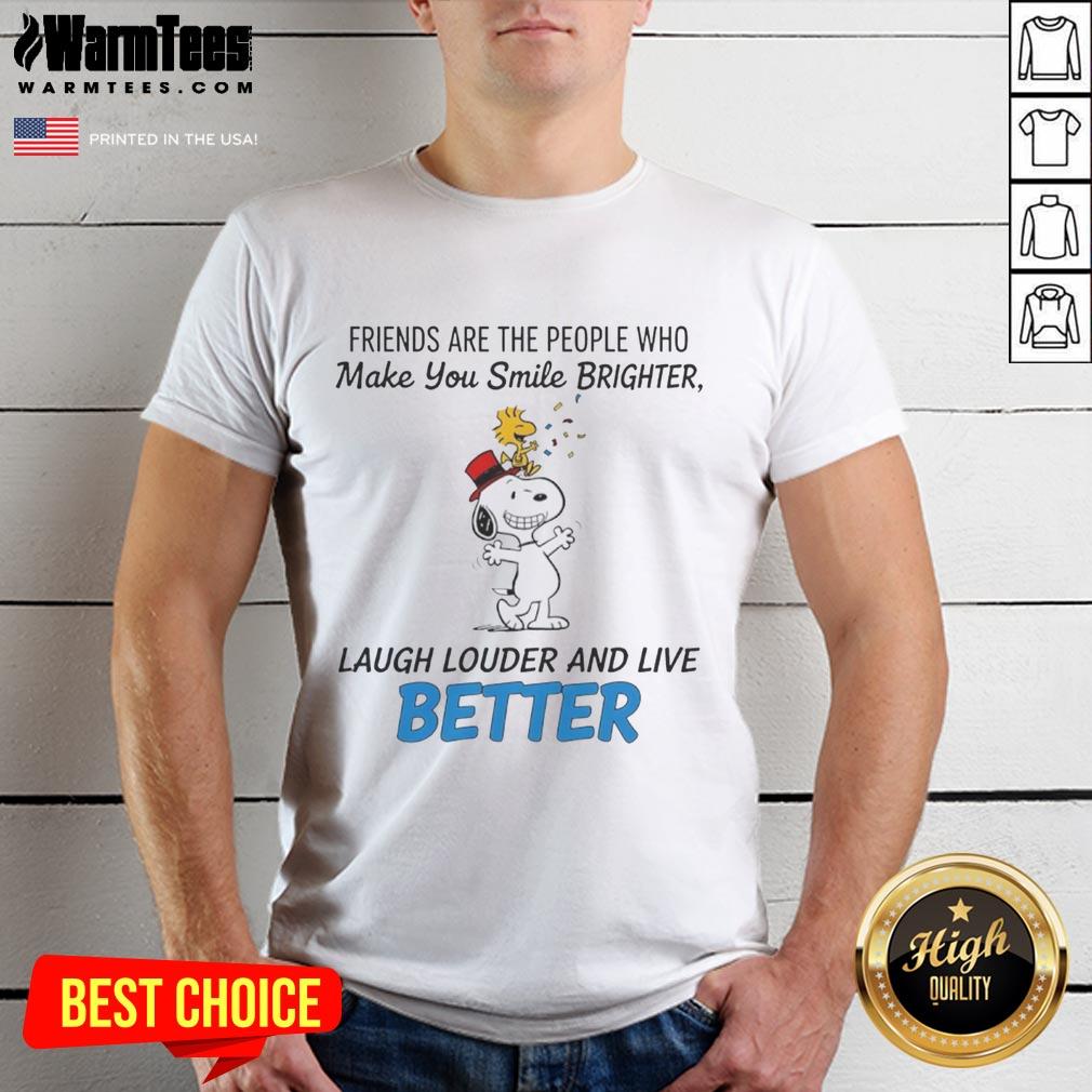 Alt Text: Happy Snoopy Friends T-Shirt featuring a cheerful design that expresses joy, laughter, and friendship for a brighter life.