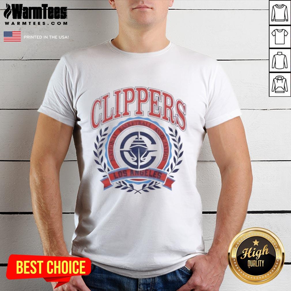 Alt Text: Los Angeles Clippers NBA crest t-shirt featuring vibrant team colors and logo, perfect for basketball fans.