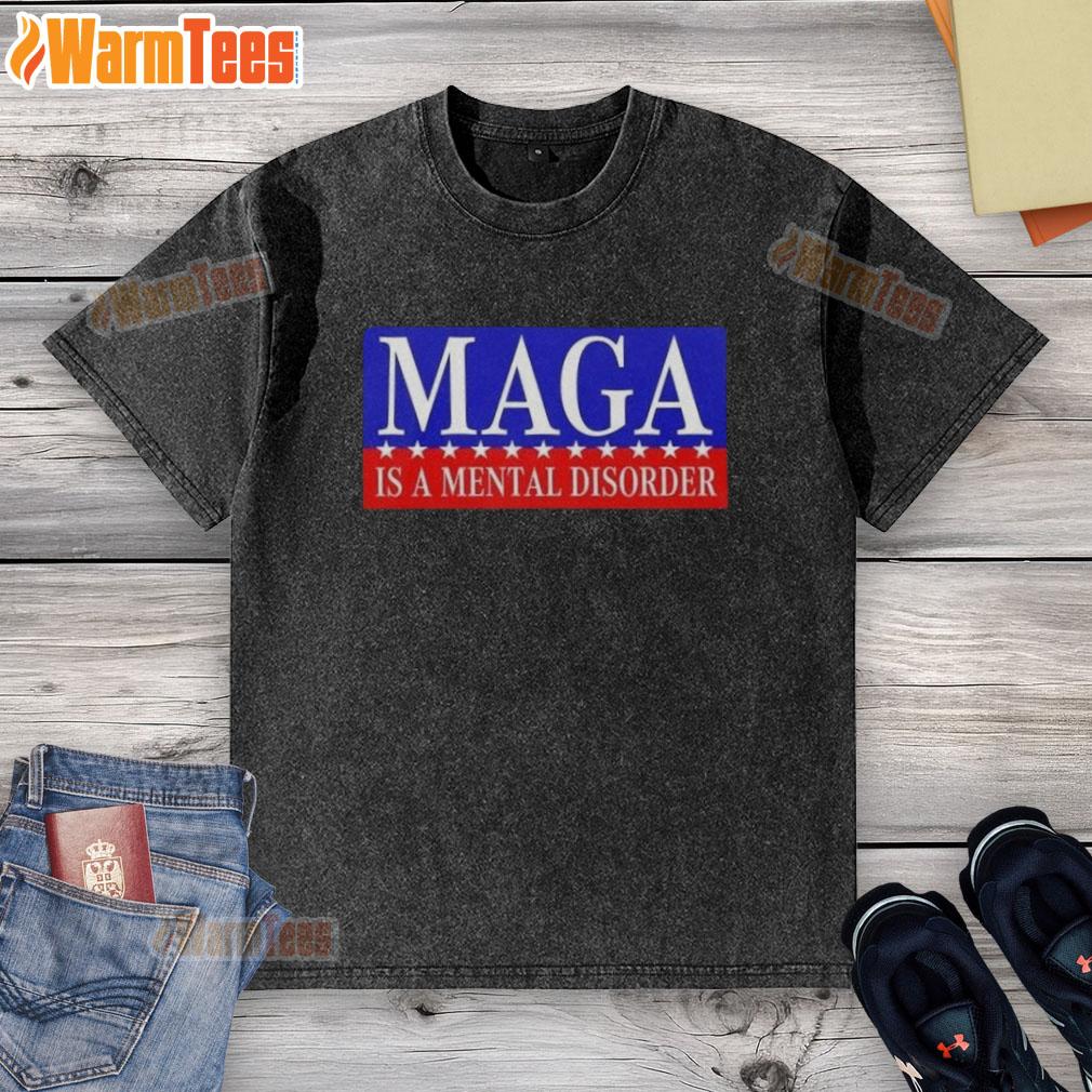 Alt Text: Nice Maga Is A Mental Disorder washed t-shirt featuring bold text design, perfect for casual wear and political statements.