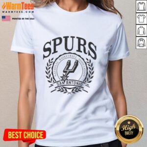 San Antonio Spurs ladies tee featuring the NBA crest, perfect for female fans of the National Basketball Association.