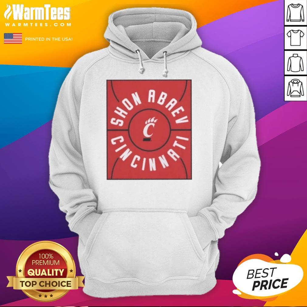 Alt Text: Nice Shon Abaev full court Cincinnati Bearcats basketball hoodie in red, featuring team logo and sporty design.
