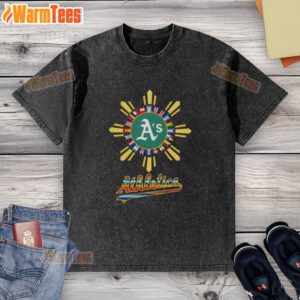 Official 2025 Oakland Athletics Baseball X Hispanic Washed T-Shirt in vibrant colors, perfect for fans and casual wear.