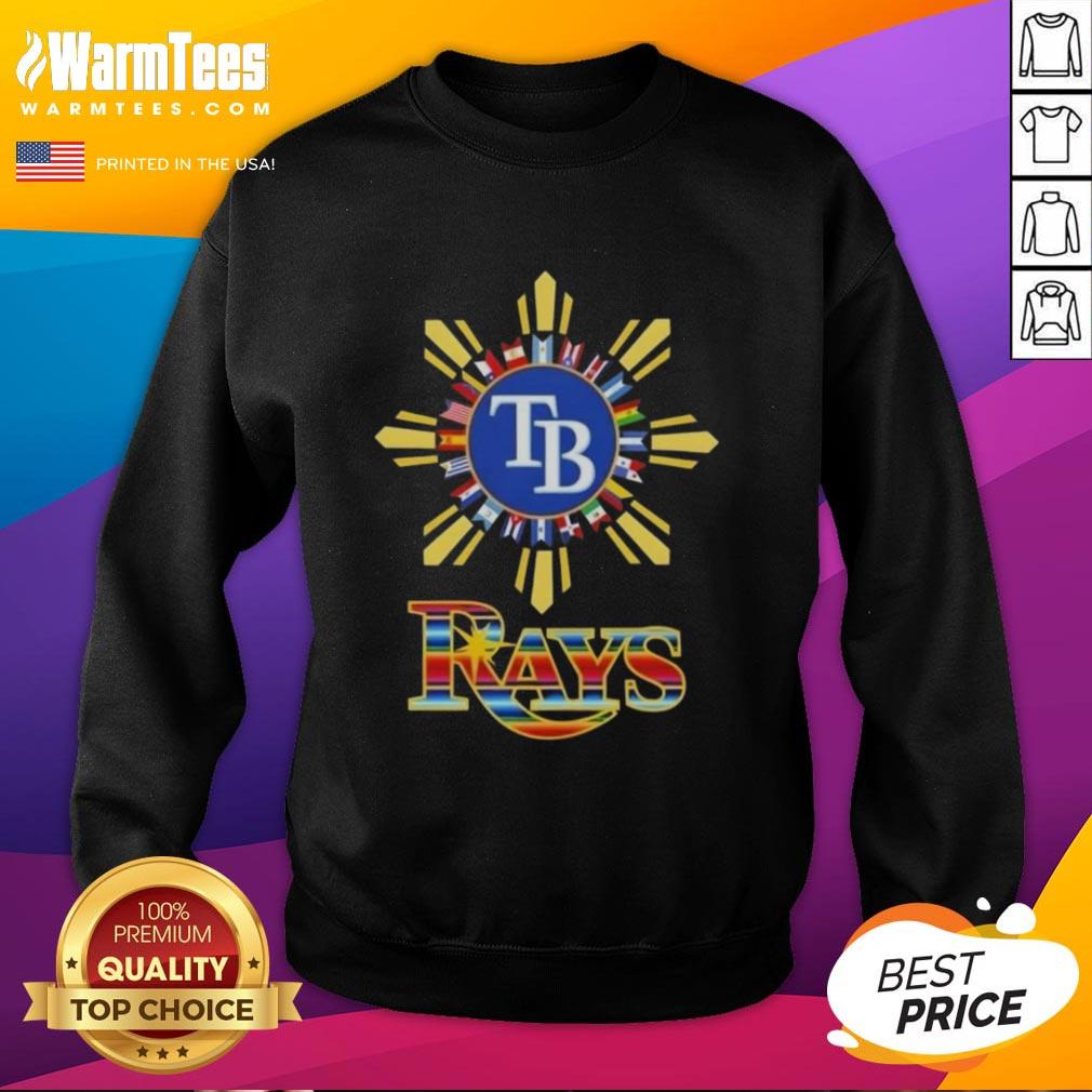 Official 2025 Tampa Bay Rays baseball x Hispanic sweatshirt featuring team logo and vibrant colors.