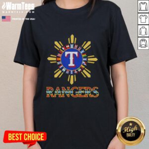 Official 2025 Texas Rangers Baseball X Hispanic Ladies Tee featuring team logo and stylish design for fans.