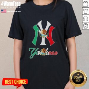 Official New York Yankees baseball tee featuring a Mexican flag design for ladies, perfect for fans and stylish wear.