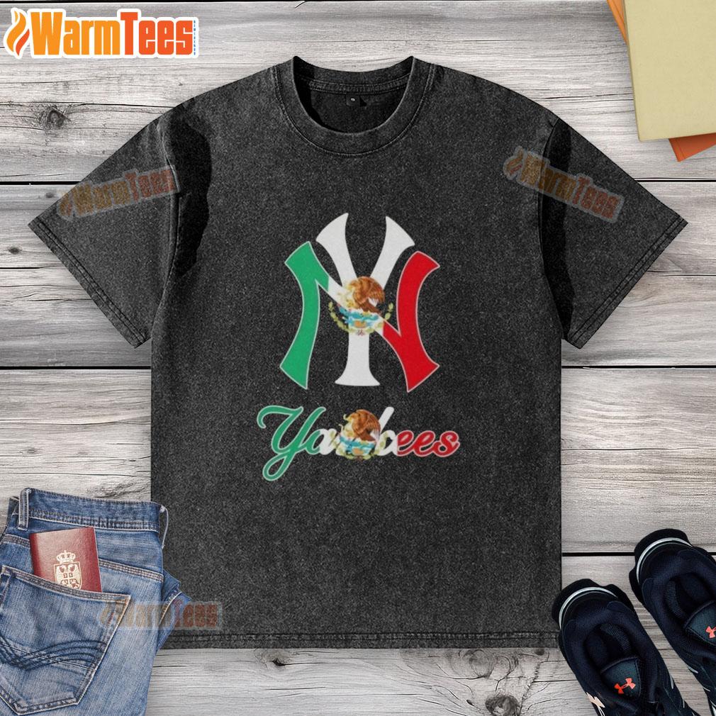 Official New York Yankees baseball t-shirt featuring Mexican flag design, perfect for fans celebrating cultural pride.