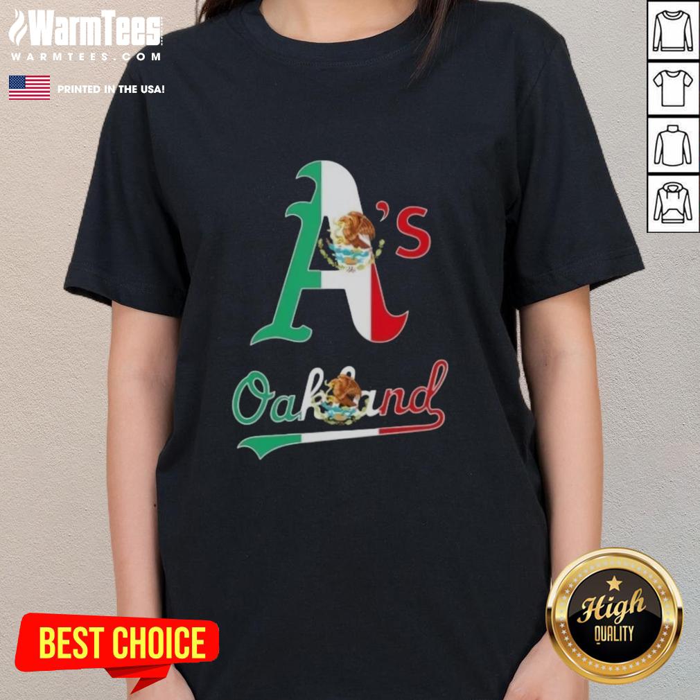 Official Oakland Athletics Baseball X Mexican Flag Ladies Tee featuring vibrant colors and a stylish design.
