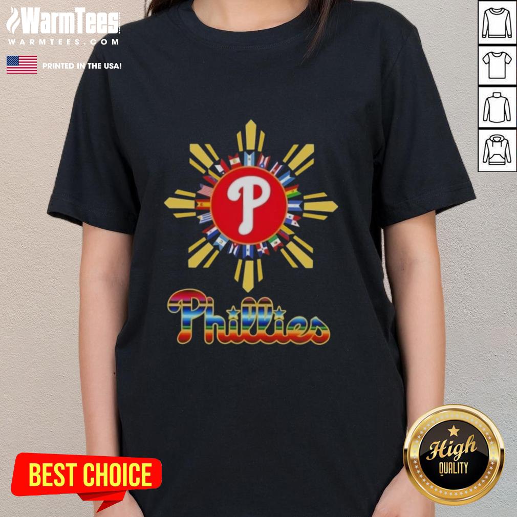 Official Philadelphia Phillies X Hispanic Ladies Tee featuring vibrant team colors and stylish design for fans.