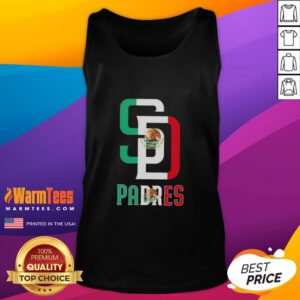Alt Text: Official San Diego Padres baseball tank top featuring Mexican flag design, perfect for fans and summer wear.