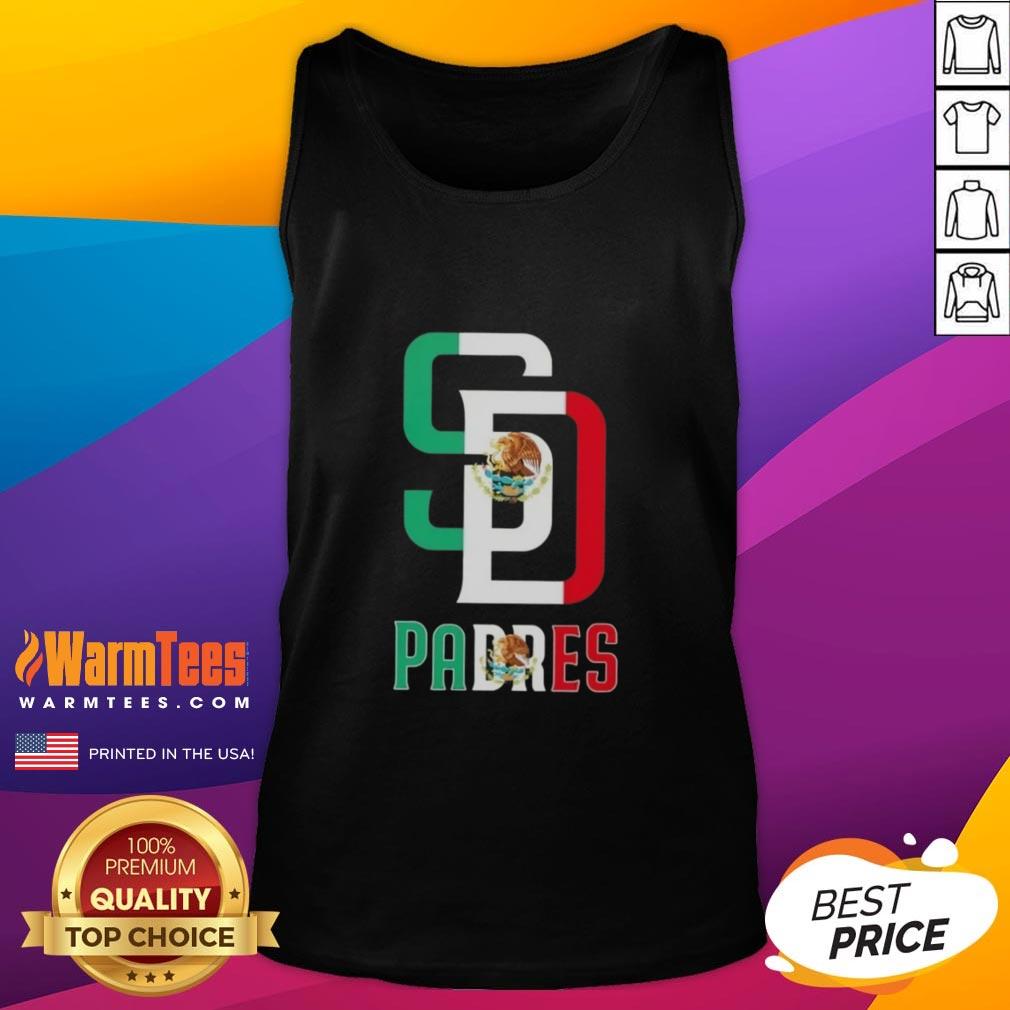 Alt Text: Official San Diego Padres baseball tank top featuring Mexican flag design, perfect for fans and summer wear.