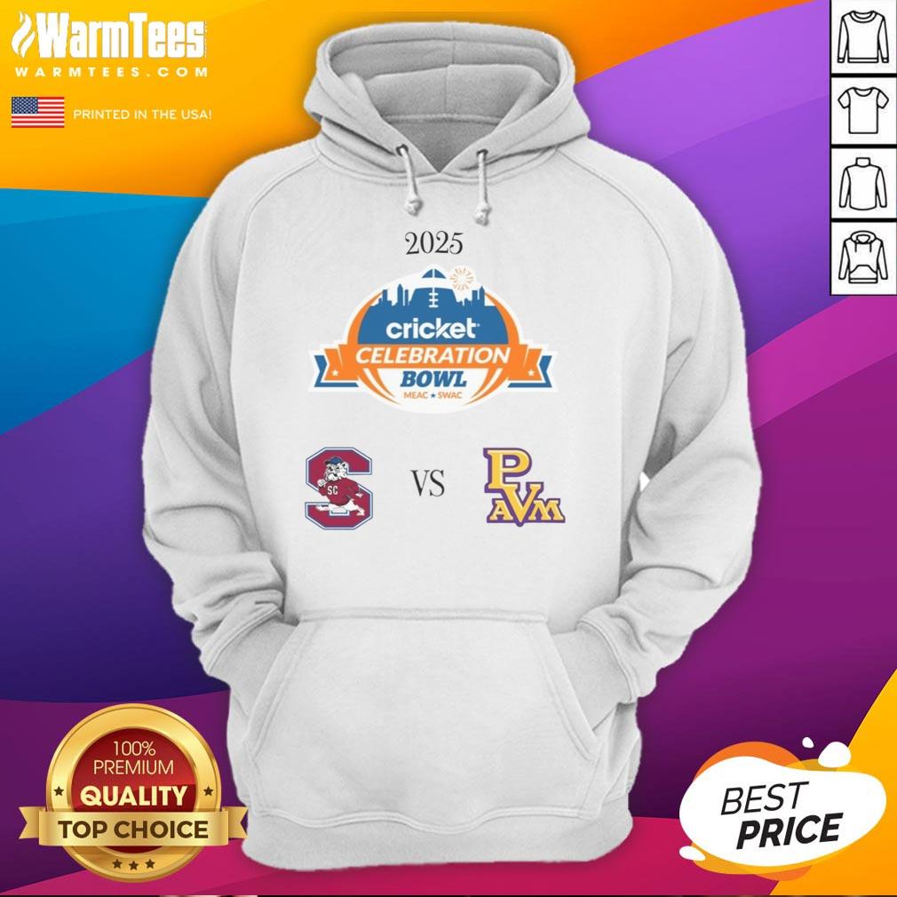 Official South Carolina State Bulldogs vs Prairie View AM Panthers 2025 Celebration Bowl hoodie featuring team logos.