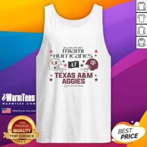 Alt Text: Texas A&M Aggies vs Miami Hurricanes 2025 CFP First Round Matchup helmet tank top showcasing team spirit.