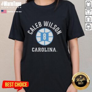 Original UNC Tar Heels basketball Caleb Wilson name number ball 8 ladies tee, perfect for fans and collectors.
