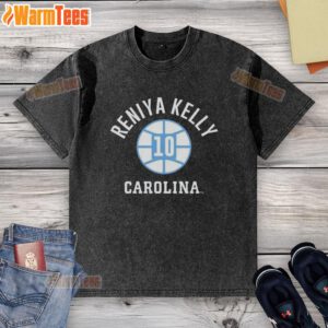 Alt Text: Original UNC Tar Heels basketball Reniya Kelly washed t-shirt, featuring team colors and logo for fans.