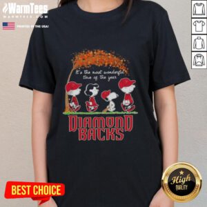 Premium Arizona Diamondbacks X Peanuts Snoopy and Friends autumn tee for women, celebrating 'It's The Most Wonderful Time'.
