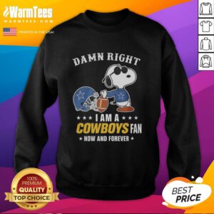 Premium Peanuts Snoopy sweatshirt featuring 'Damn Right I Am A Cowboys Fan' design for dedicated fans.