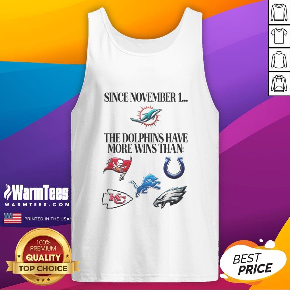 Miami Dolphins celebrate their winning streak since November 1, outpacing tank top fashion trends in style.