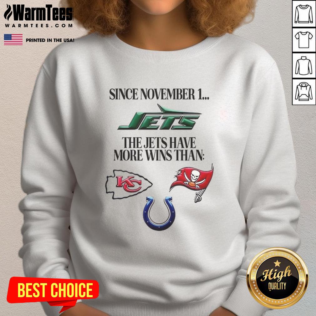 Premium sweatshirt celebrating the New York Jets' wins since November 1, featuring bold team graphics and a cozy design.