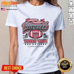 Alt Text: Premium Texas Tech Red Raiders College Football Playoff 2025-2026 ladies tee displayed on a hanger.