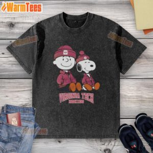 Premium Virginia Tech Hokies X Snoopy and Charlie Brown washed t-shirt featuring vibrant graphics and comfortable fit.