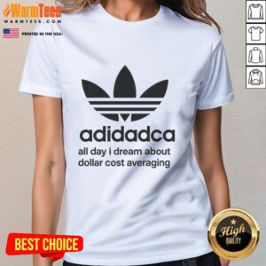 Alt Text: Pretty Adidadca All Day I Dream About Dollar Cost Averaging Ladies Tee in vibrant colors, perfect for casual wear.