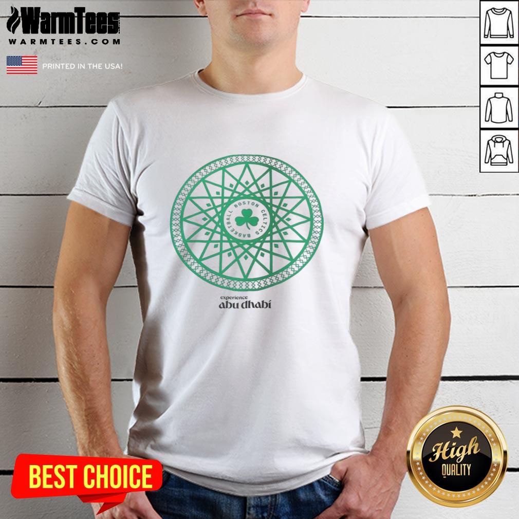 Pretty Boston Celtics basketball Abu Dhabi T-shirt featuring vibrant team colors and logo, perfect for fans.