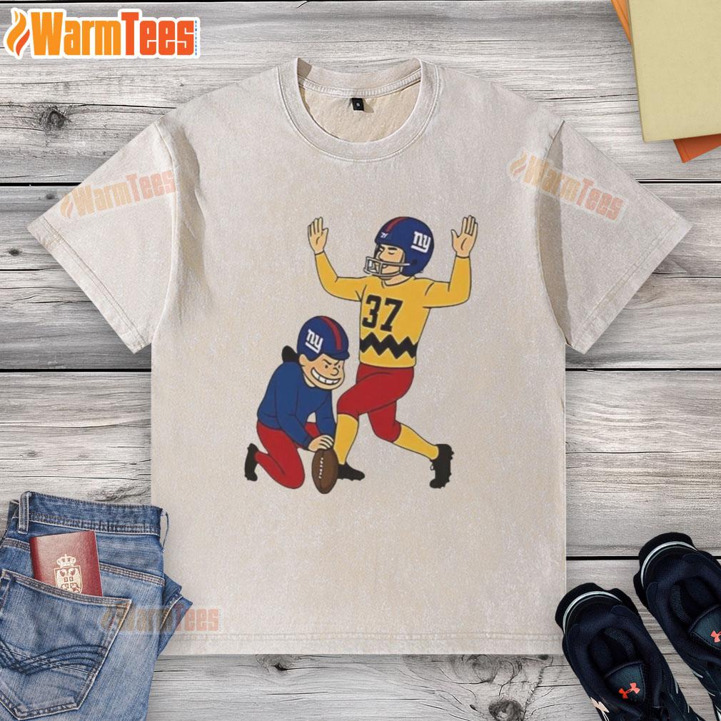 Alt Text: Pretty Younghoe Koo Charlie Brown Giants kicker miss meme on a washed t-shirt, showcasing a humorous sports design.