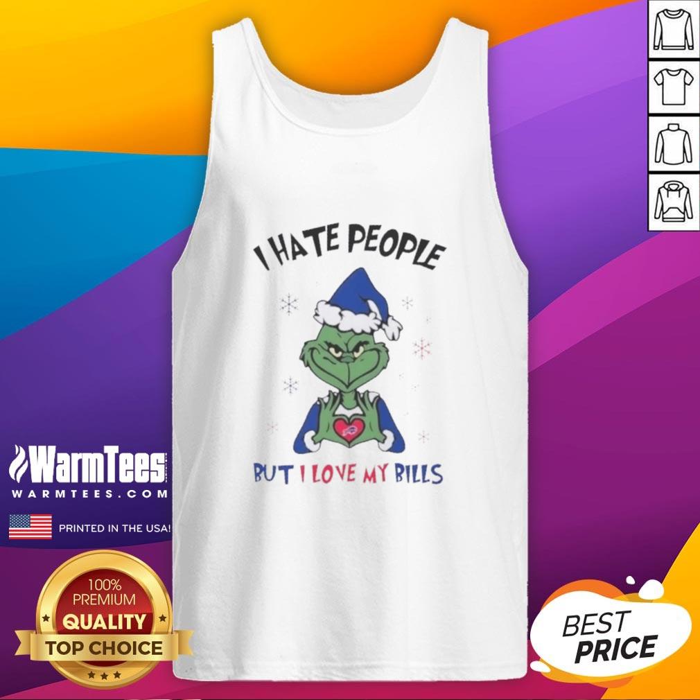 Top Grinch I Hate People But I Love My Buffalo Bills Merry Christmas Tank Top featuring festive design and team colors.