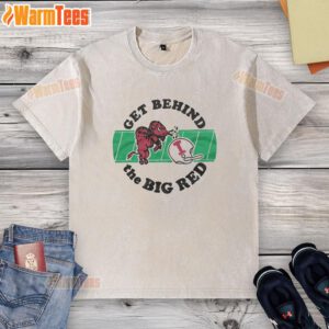 Top Indiana University Get Behind The Big Red washed t-shirt in vibrant red, showcasing school spirit and trendy design.