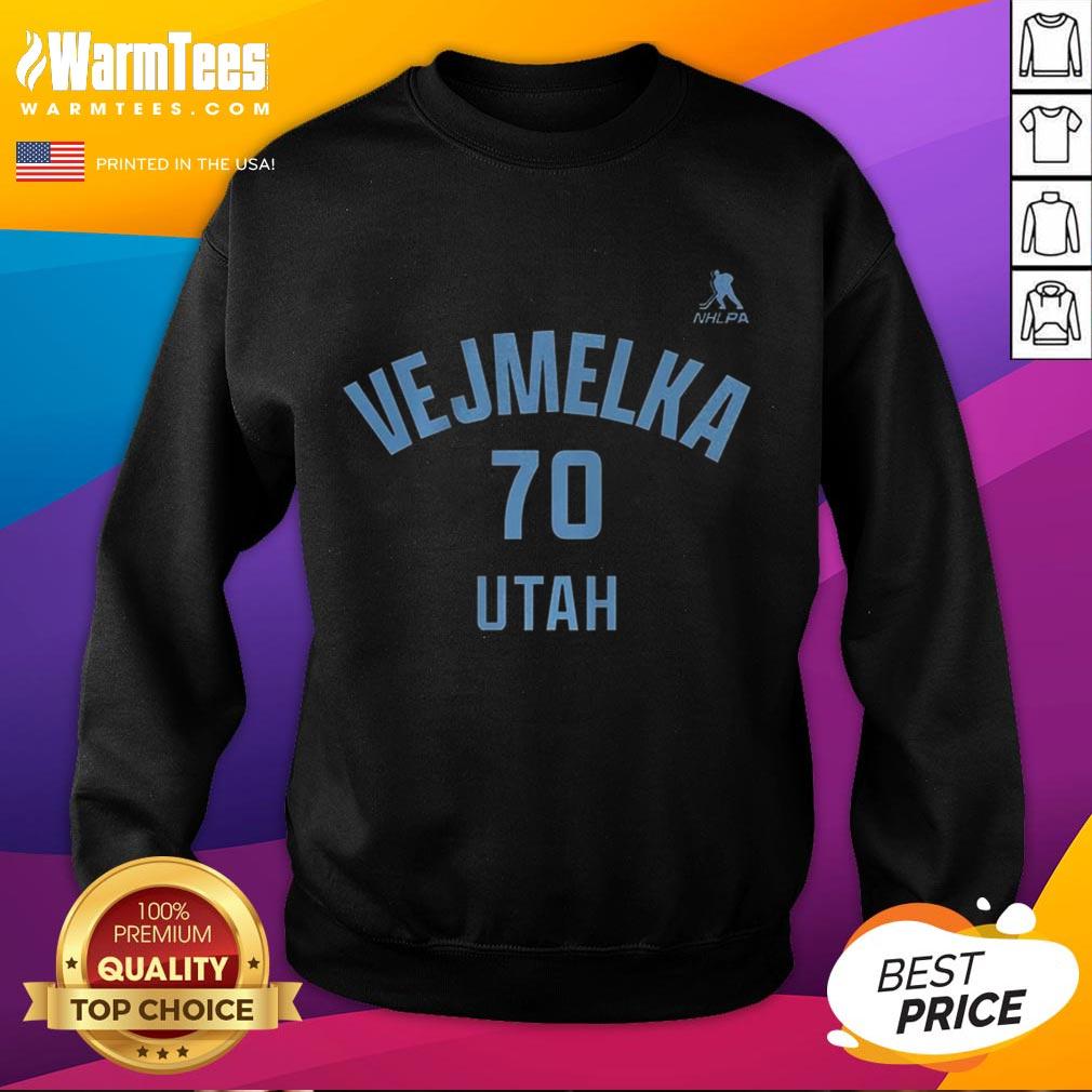 Karel Vejmelka Utah Mammoth Ice Hockey sweatshirt with name and number 70 displayed prominently.