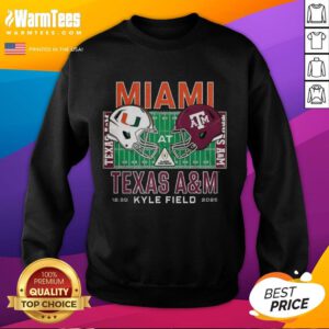 Alt Text: Miami Hurricanes vs Texas A&M Aggies NCAA 2025 helmet sweatshirt featuring vibrant team colors and logos.