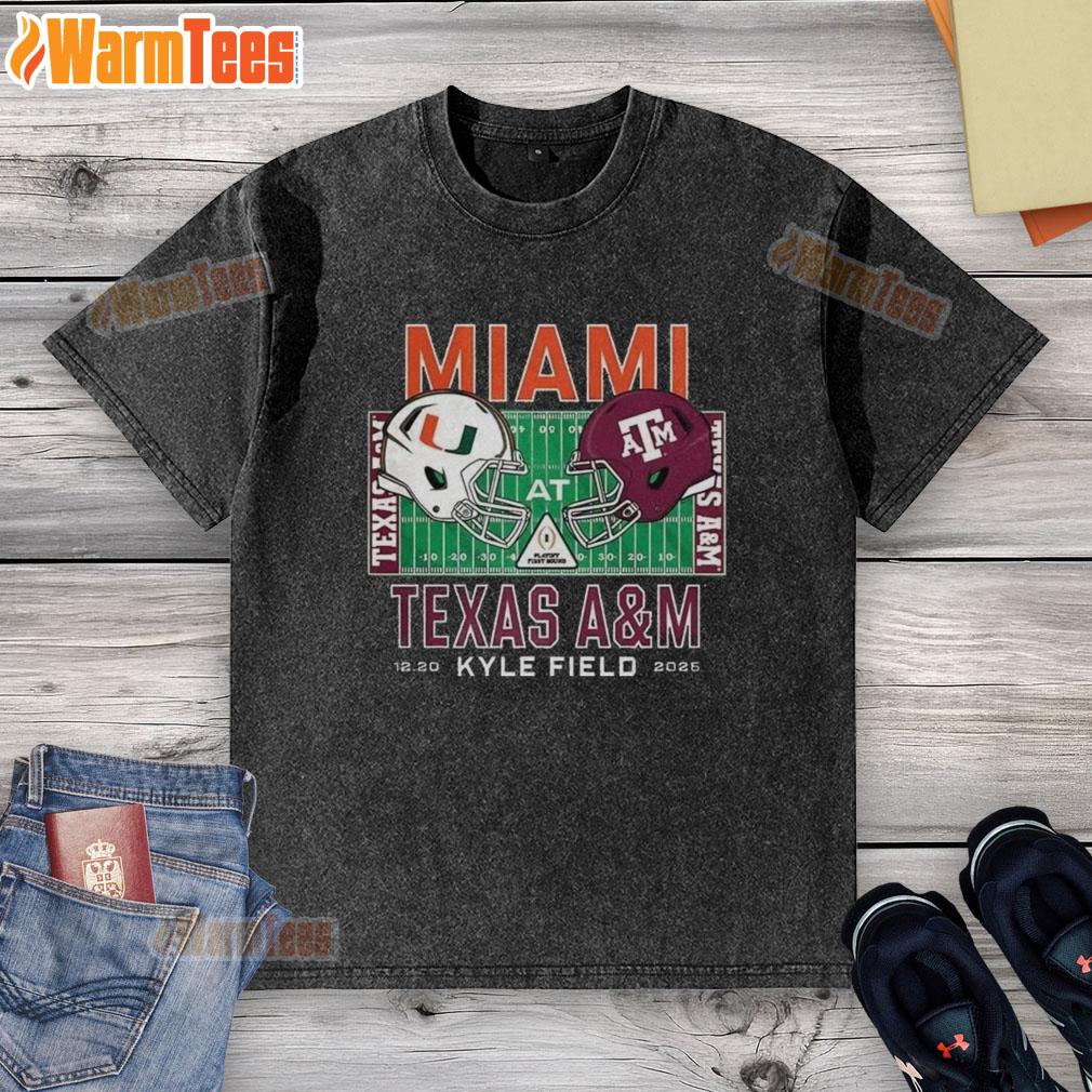Top Miami Hurricanes vs Texas A&M Aggies NCAA 2025 helmet washed t-shirt showcasing team pride and vibrant colors.