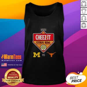 Top official Michigan Wolverines vs Texas Longhorns 2025 Cheez-It Citrus Bowl tank top at Camping World Stadium.