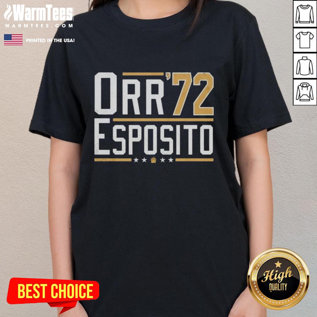 Top Orr Esposito 72 Bobby Orr Bruins Legends Ladies Tee featuring iconic hockey graphics and a stylish fit for fans.