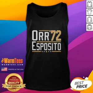 Top Orr Esposito 72 Bobby Orr Bruins Legends tank top featuring iconic hockey graphics and vibrant team colors.