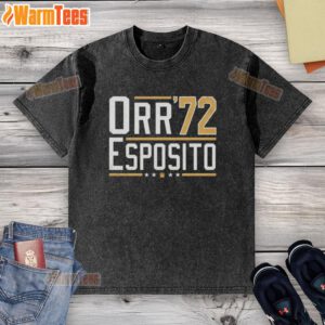 Top Orr Esposito 72 Bobby Orr Bruins Legends washed t-shirt featuring vintage design and team colors for hockey fans.