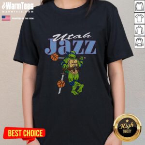Top TMNT Leonardo x Utah Jazz ladies tee featuring vibrant graphics and stylish design for fans of both franchises.