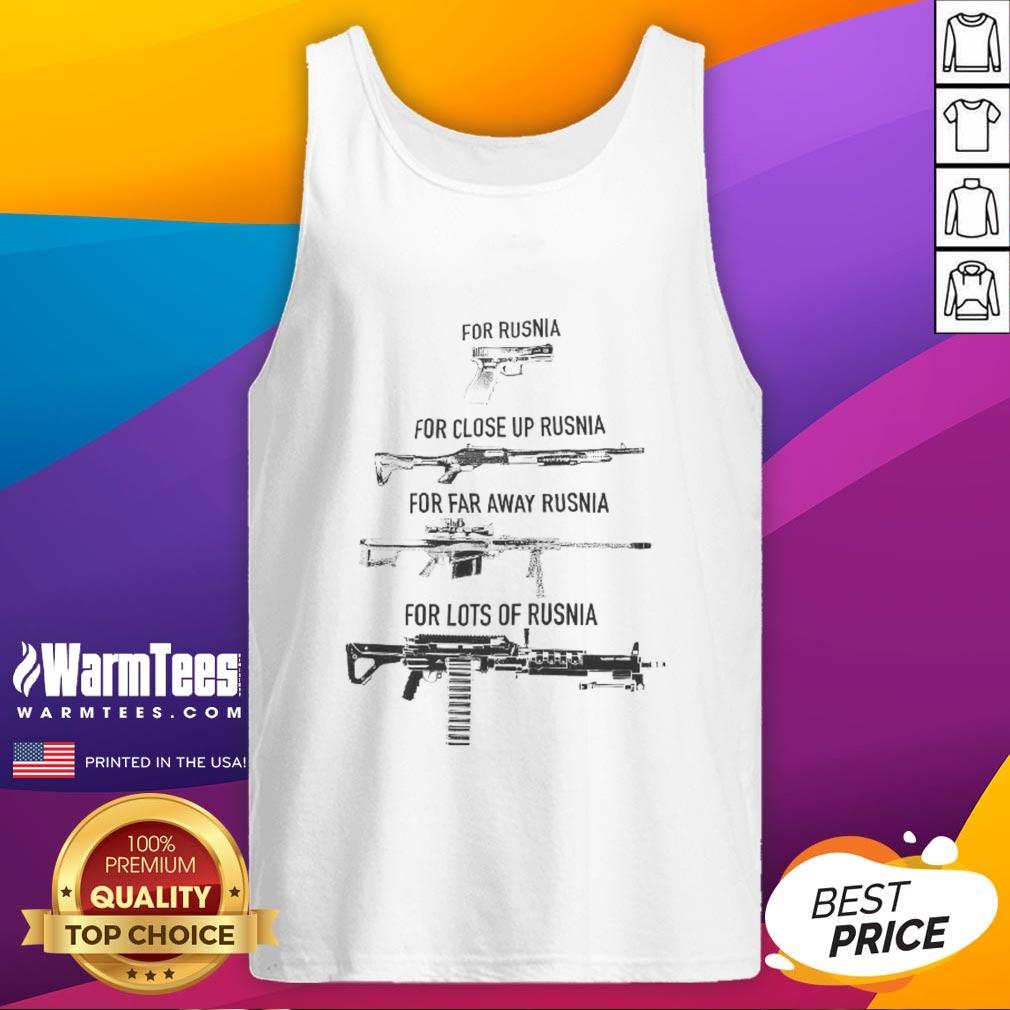 Awesome gun displayed on a Rusnia tank top, perfect for close-up and far-away views, showcasing unique design and style.
