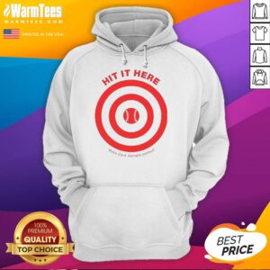 Awesome Hit It Here baseball hoodie by Zack Hampie, perfect for fans wanting to impress at Target games.