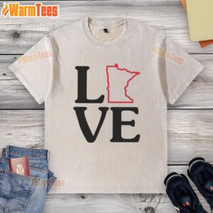Awesome Love Minnesota Outline Washed T-Shirt featuring a stylish design perfect for Minnesota enthusiasts.