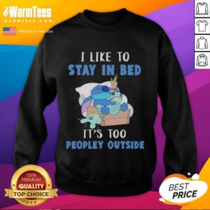 Cozy Awesome Stitch sweatshirt with 'I Like To Stay In Bed' text, perfect for lounging at home on chilly days.