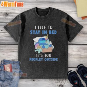 Awesome Stitch Sleep t-shirt with 'I Like To Stay In Bed' design, perfect for cozy days at home, avoiding the outside.