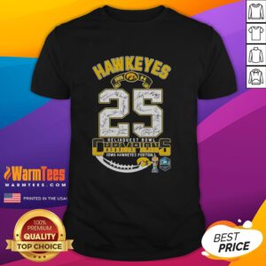 Funny Iowa Hawkeyes Reliaquest Bowl Champions 2025 T-Shirt featuring a playful design celebrating the team's victory.