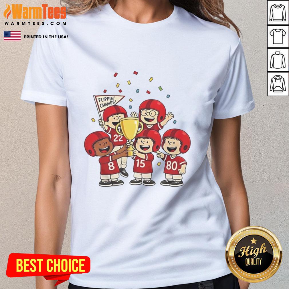 Funny The Peanuts Flippin Champs Ladies Tee featuring vibrant graphics and playful design for Peanuts fans.