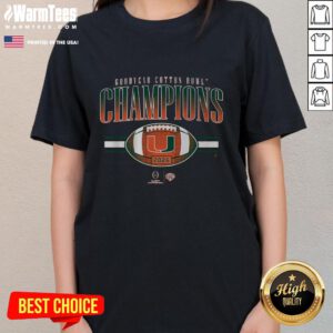 Good Miami Football CFP Cotton Bowl Champions Ladies Tee, featuring vibrant team colors and celebratory design for fans.