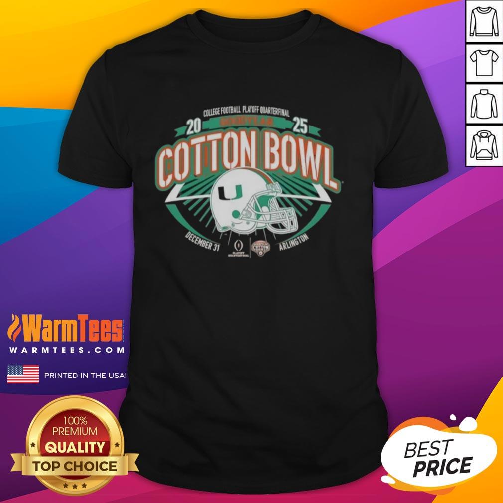 Good Miami Hurricanes Orange 2025 College Football Playoff T-Shirt for Goodyear Cotton Bowl fans and supporters.
