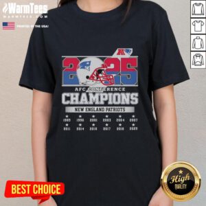 Alt Text: 2025 AFC Conference Champions New England Patriots helmet ladies tee, perfect for fans celebrating the victory.