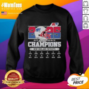 2025 New England Patriots AFC Conference Champions sweatshirt featuring team helmet design, perfect for fans.