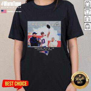 Drake Maye in a New England Patriots jersey, showcasing NFL 2026 style on a ladies tee, perfect for fans.