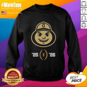 Ohio State Buckeyes mascot head on a 2025-2026 College Football Playoff sweatshirt, perfect for fans.